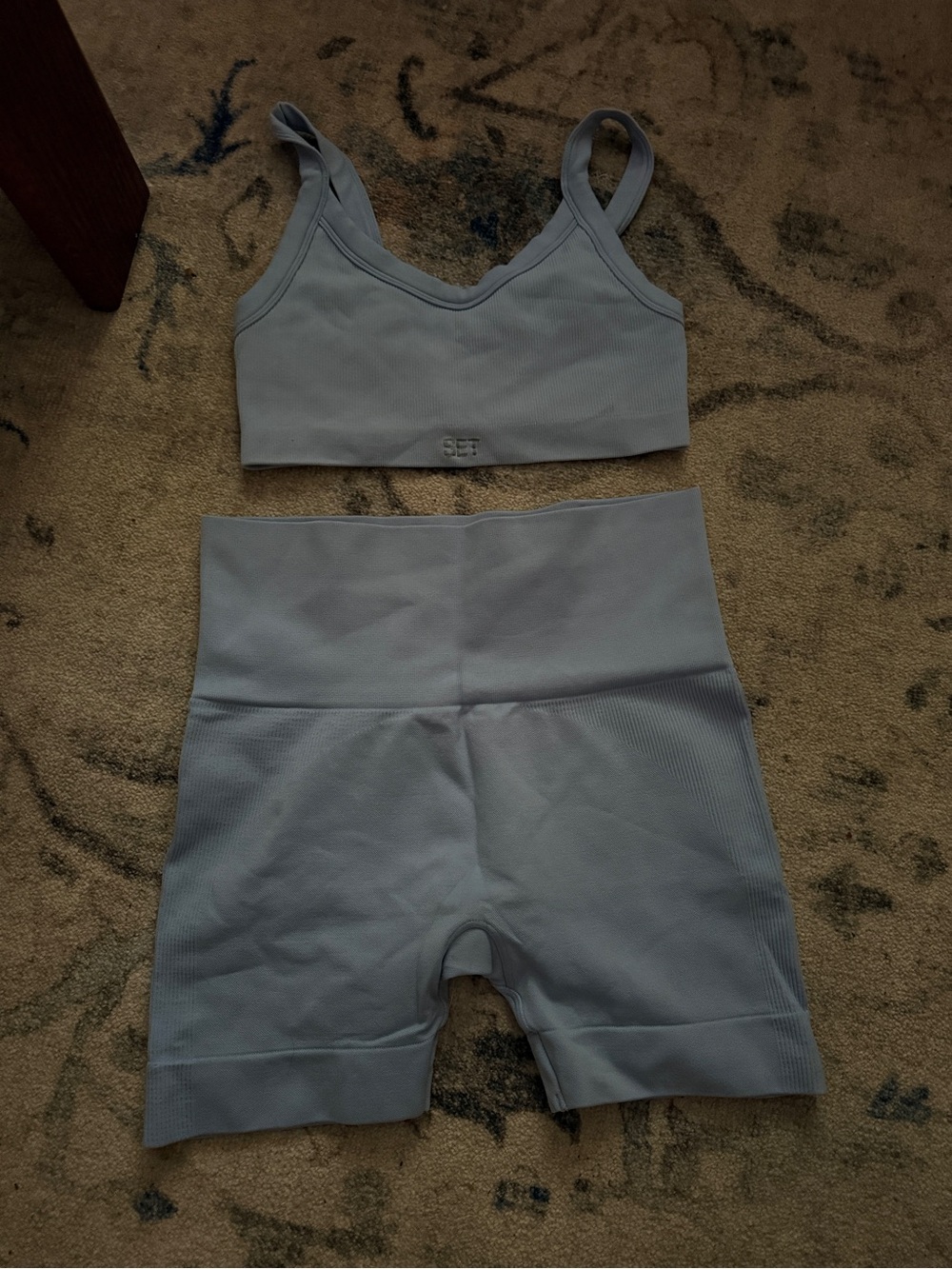 SET Active Women's Athletic Shorts and Bra Set in Light Blue